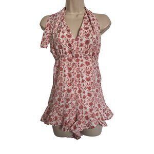 Trixxi Halter Romper Size Large Pink Print NWOT Soft Shorts Adjustable Tie